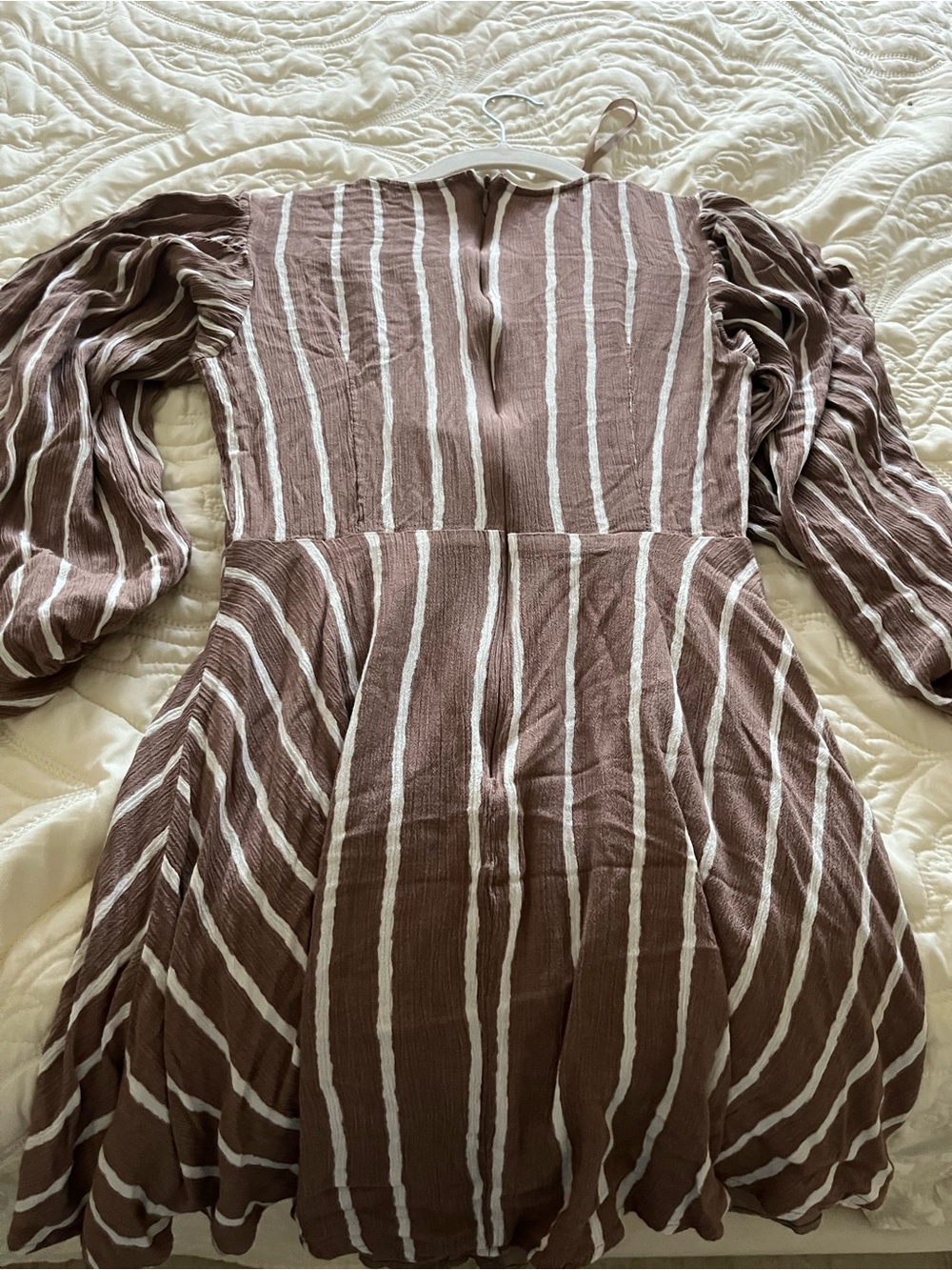 Taupe Striped Tie-Front Mini Dress - Picture 9 of 10